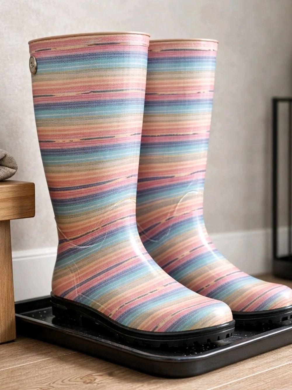 UGG Shaye Serape Boots Womens 9 Pink Rainbow Rain Rubber Mid Calf Waterproof